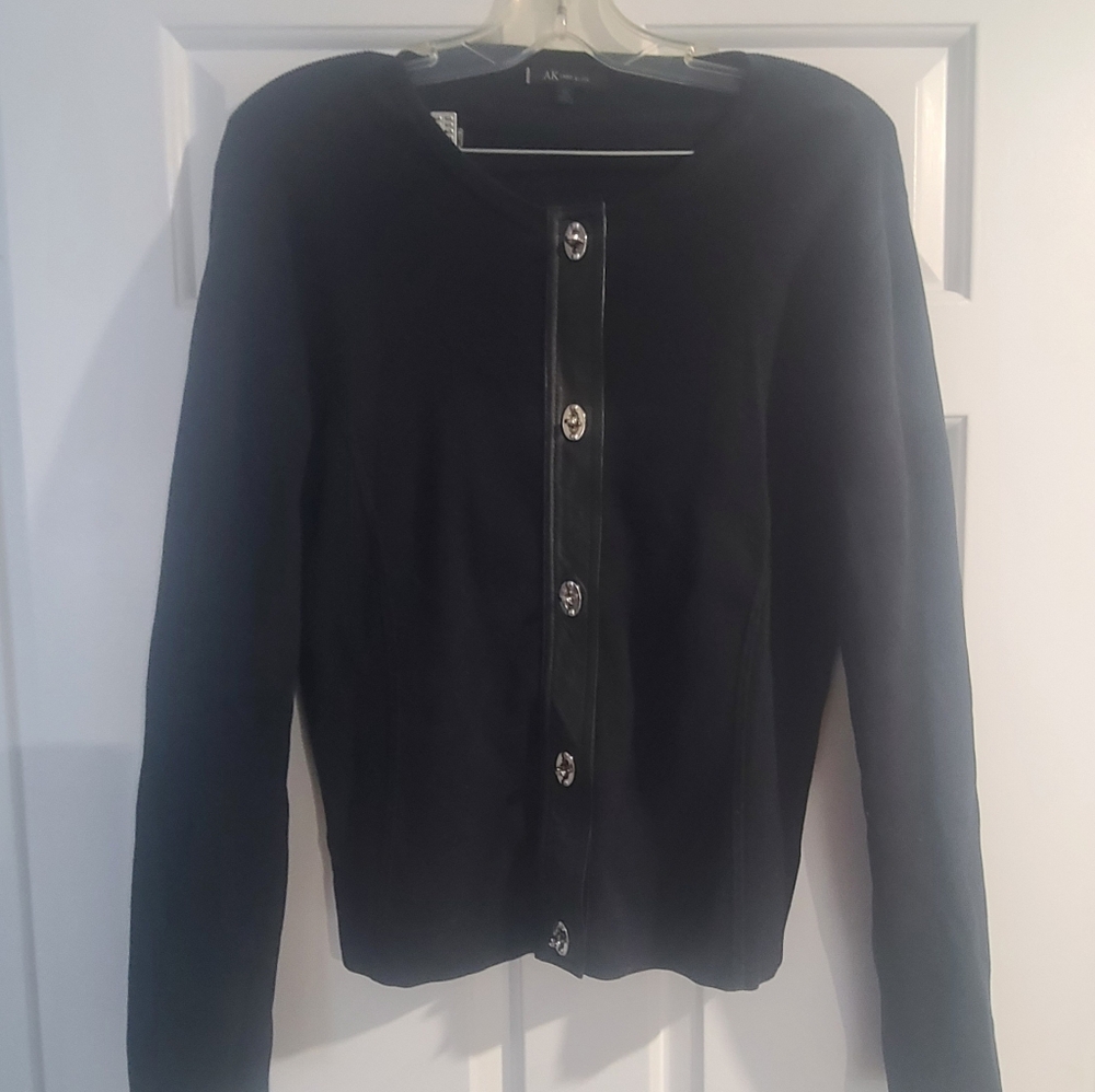 Anne Klein Leather/metal Button Sweater/cardigan